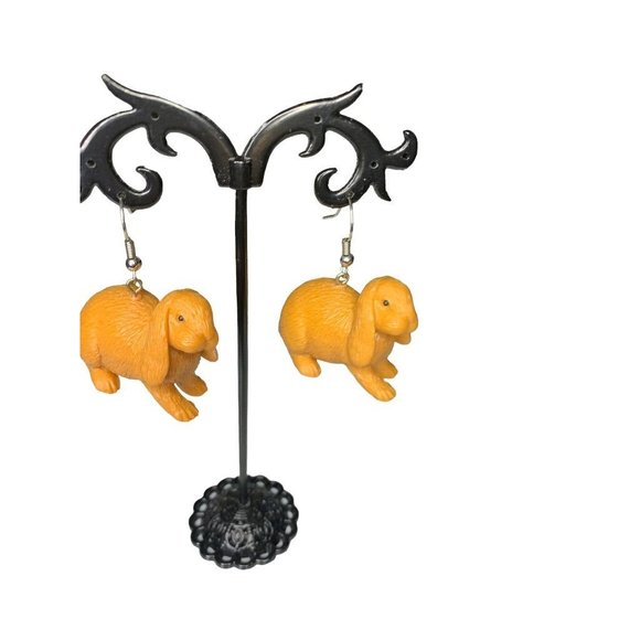 Brown Bunny Rabbit Plastic 1 3/4" Drop Dangle Pierced Hook Earrings - Picture 5 of 8